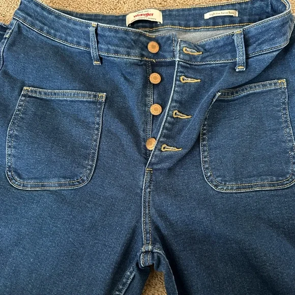Wrangler Dark Blue High-Rise Button-Fly Jeans with Patch Pocket - Picture 3 of 4